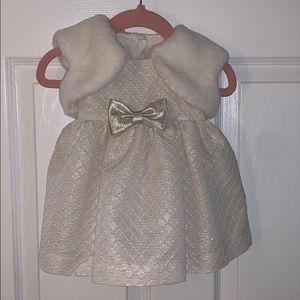 Petite Frais Ivory Dress with Faux Fur Jacket sz3M